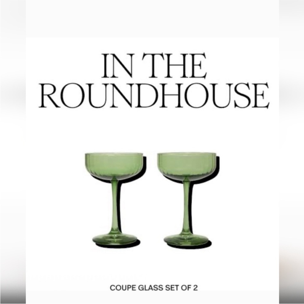 Round House Green Soda Lime Coupe Glasses Set Of 2